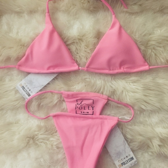 RARE! OH POLLY STRING LEADER TRIANGLE BIKINI PINK NWT - Picture 5 of 9